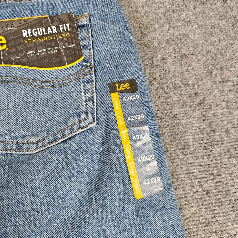 Lee Mens Regular Fit Straight Leg Jeans Vintage Stone Blue 42x29 NWT 102009023